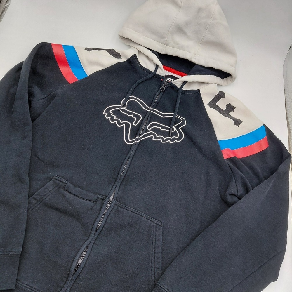 Vtg Y2K Fox Racing Mens L Spell Out Logo‎ Full Zip Hoodie Sweatshirt Streetwear